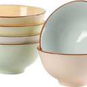 Ceramic Cereal Bowl Set of 6 - Porcelain Soup Bowls with Candy Hue - 6.25 Inch Ideal for Salad, Oatmeal, Ramen, Noodle - Microwave and Dishwasher Safe - 23 OZ