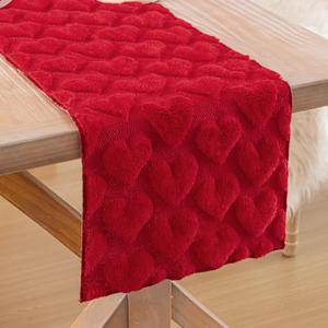 Valentine's Day Table Runner, Red Soft Plush Faux Fur Love Heart Table Runners 108 inches Long, Festival Kitchen Dining Table Decoration for Home Party Decor 13x108 Inch