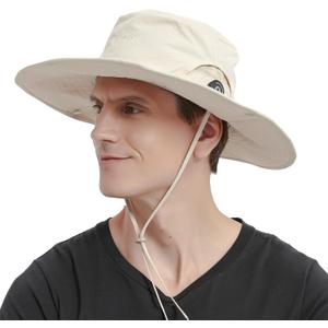 Sireck Men Fishing Hat, Adjust Rotating Buckle Sun Hat, Wide Brim UPF 50+ UV Protection Summer Safari Hat,Bucket Hiking Hat (Beige)