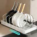 Pot and Pan Organizer under Cabinet Pull Out,Pot Lid Holder for Kitchen, Cookware Storage Rack with Slide Rails,Slide-out Drawer, White