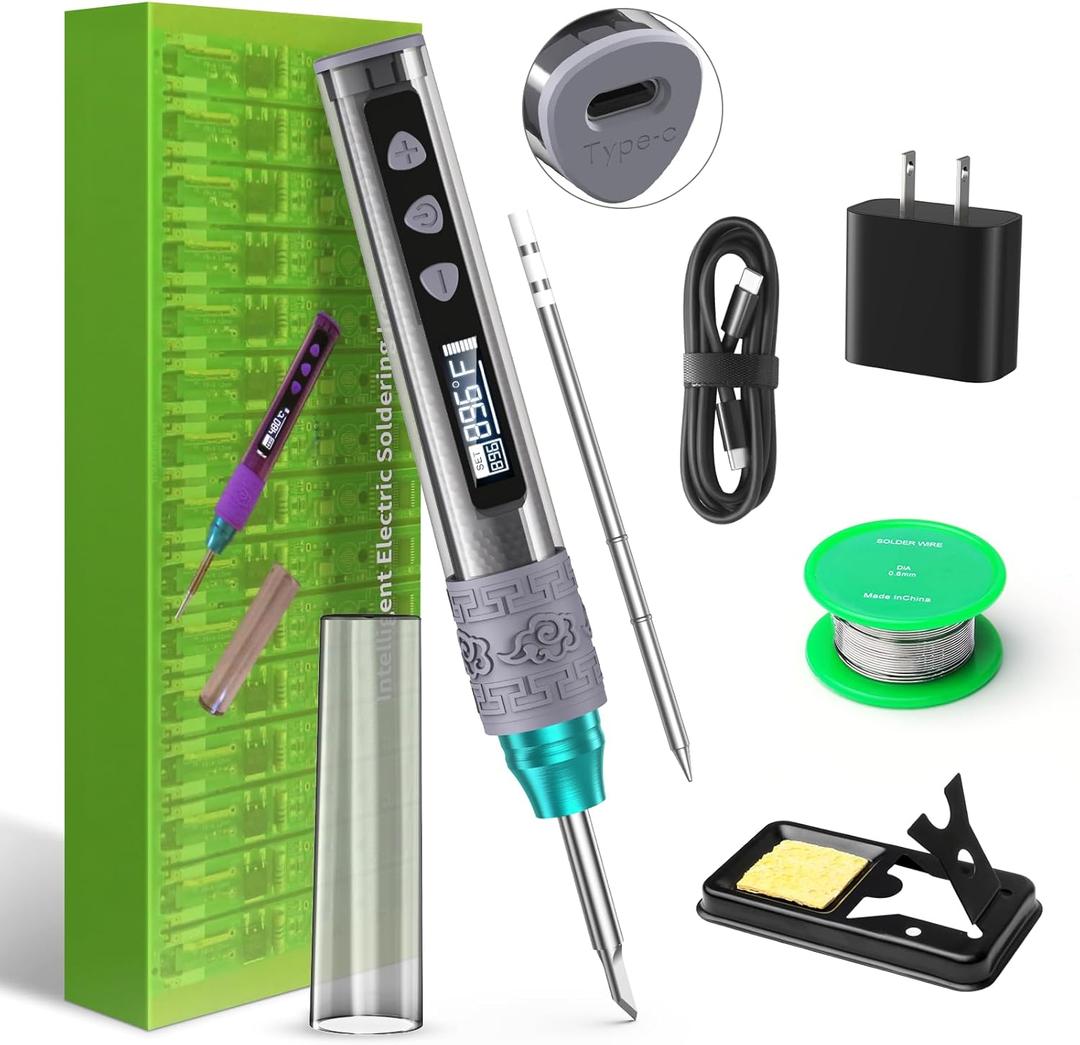 Soldering Iron Kit, Soldering Gun with OLED Digital Display, 8 Sec Fast Heating 356-896F, Auto Sleep, Includes Solder Wire, Stand, T12 Tips, Grey