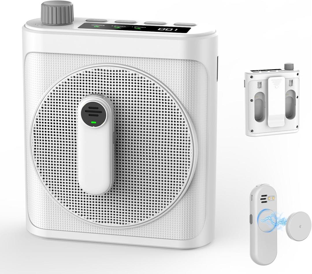 15W Wireless Voice Amplifier with 2 Magnetic Lavalier Mics & Noise Reduction - Bluetooth 5.3 PA System for Teachers, Tour Guide, Yoga - 15H Rechargeable Battery, Waist-Mount Design (White)