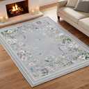 Artoid Mode Grey Butterfly Flower Spring Area Rug, Summer Home Decor Low-Profile Non-Slip Washable Large Rug for Living Room Bedroom Farmhouse Dining Room Kids Playroom 5x7 Feet