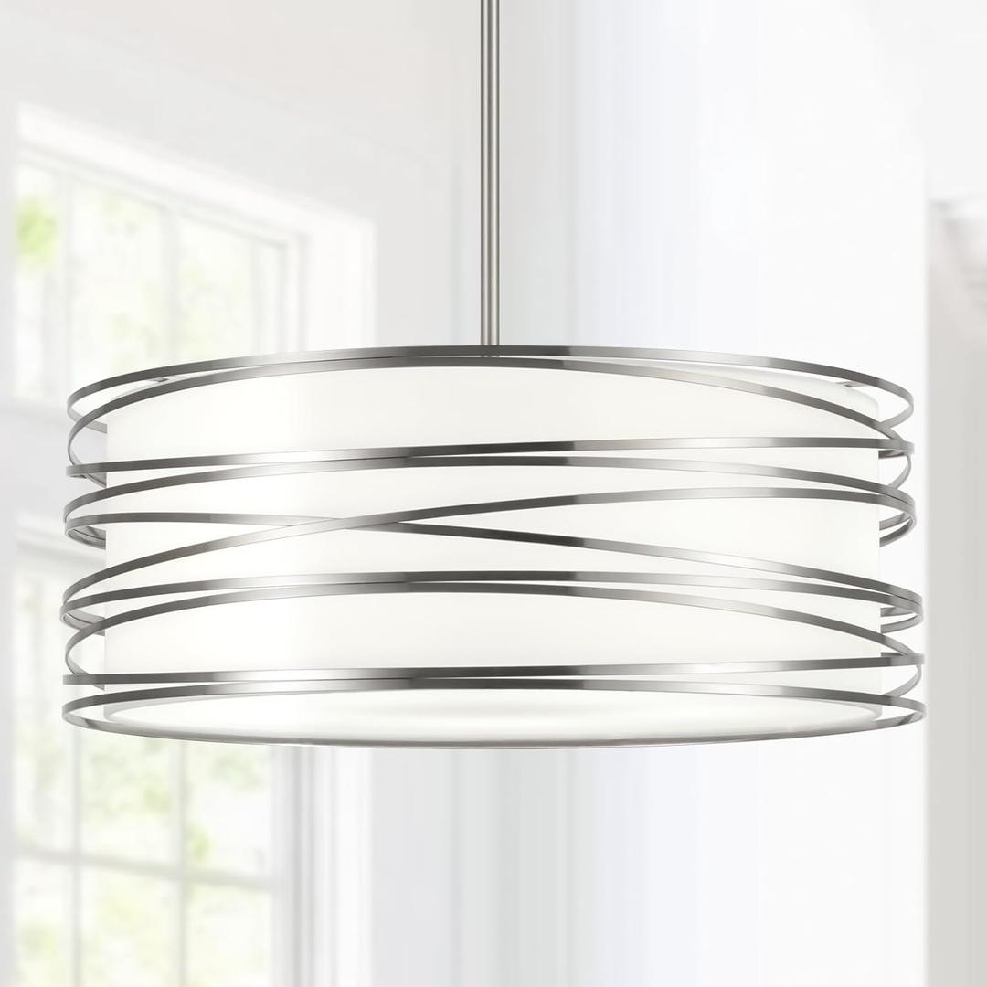 19.7" Drum Chandelier 5-Light Brushed Nickel Modern Pendant Light Adjustable Hanging Lighting Chandeliers for Dining Room Kitchen Island Foyer Living Room Bedrooms (19.7 inch)