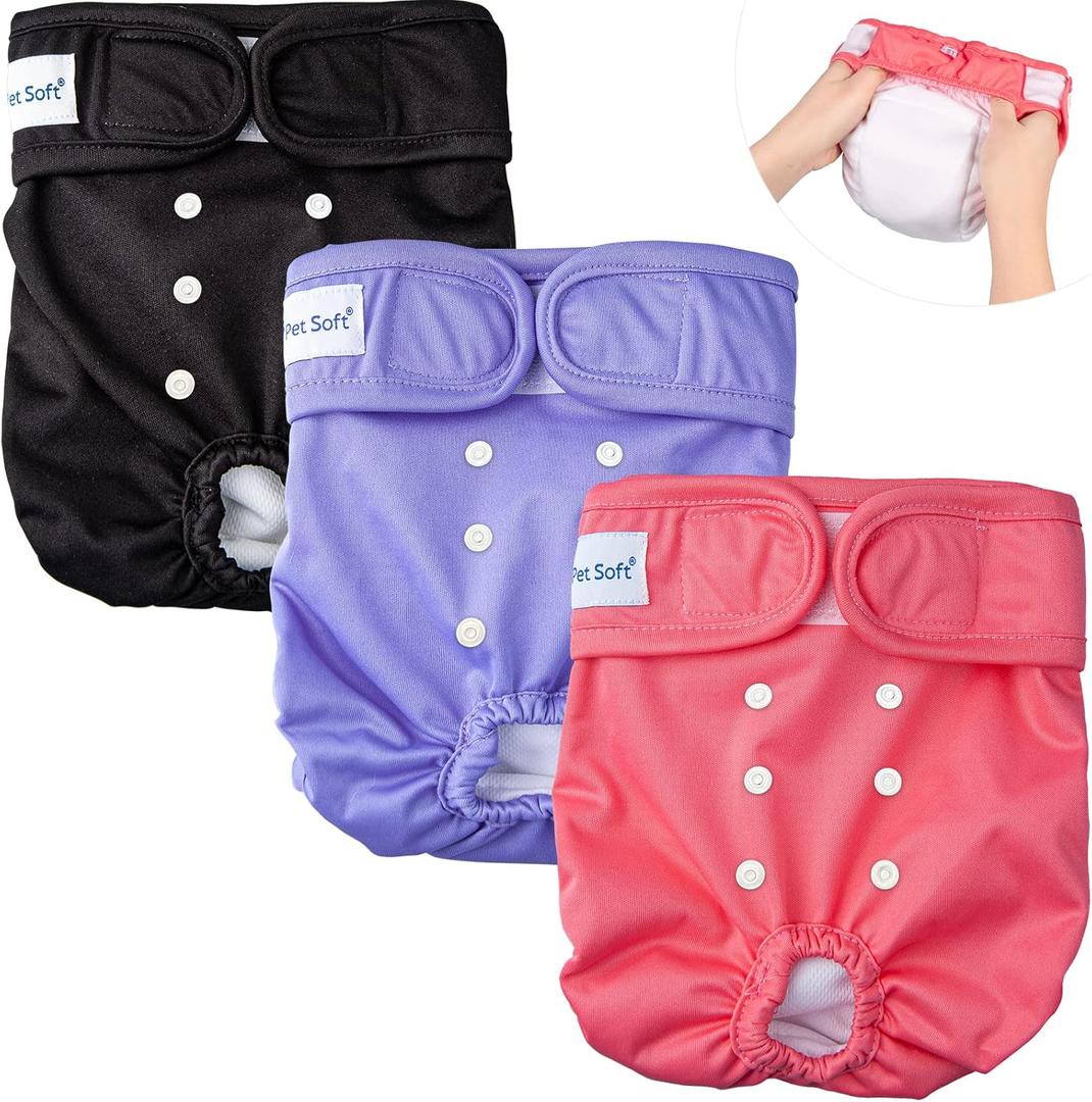 Pet Soft Washable Female Diapers (3 Pack) Female Dog Diapers, Comfort Reusable Doggy Diapers for Girl Dog in Period Heat (Sprightly, S) (Small:10''-14'')