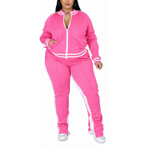 Womens Plus Size 2 Piece Tracksuits Outfit Long Sleeve Jacket Skinny Sweatpants Set 23*20 jacket, 43*20 pants