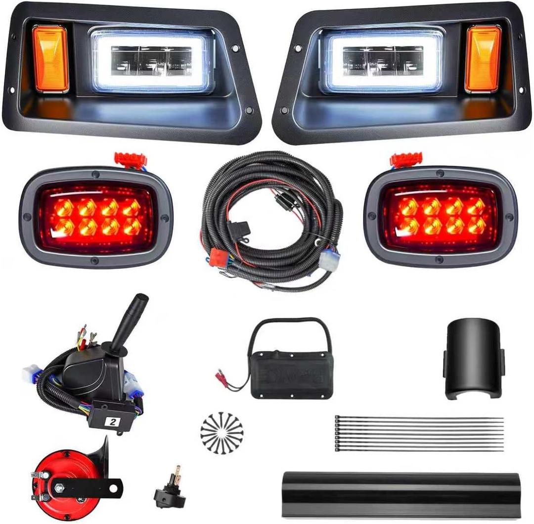 LED Headlight & Tail Light Kit for YAMAHA G14 G16 G19 G22 Golf Cart Includes High-Beam & Low-Beam, Turn Signals, Horn, Brake & Wiring Harness Street-Legal, Plug-and-Play Upgrade 12V