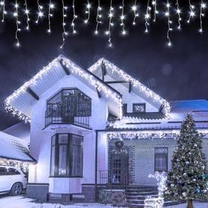 Icicle Christmas Lights Outdoor, 480 LED 39FT String Lights With 96 Drops, 8 Modes and Timer, Twinkle Fairy Lights for House Patio Bedroom Wedding (Cool White)