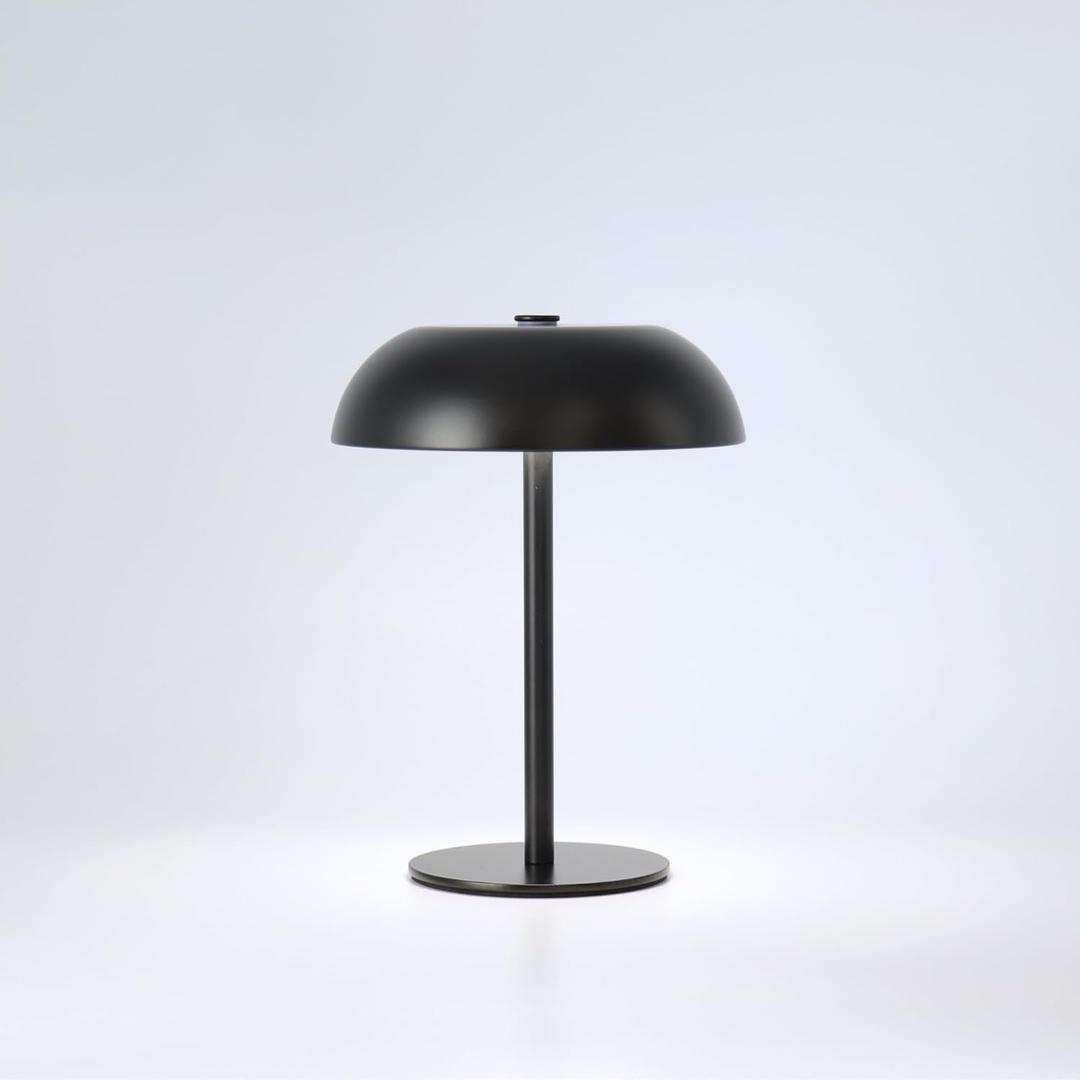 Portable LED Mushroom Table Lamp, 8.46'' Metal Small Cordless Desk Night Light with 5200mAh Rechargeable Battery, Stepless Dimming Lamp with 3 Colors for Bedroom/Bar/Coffee Shop (Black)