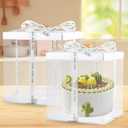8Pcs Clear Cake Box with Ribbon 2-Layer 10x10x9 Inch, Transparent Cake Carrier Box with Lids, Tall Cake Boxes, Clear Gift Boxes for Birthday Wedding Valentine'Day.(White, 10*10*9inch/8pcs)