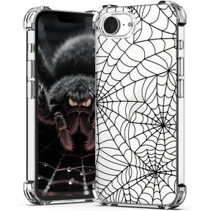 2 x YESPURE for iPhone 16e Halloween Case Cool Designed Kids Women Black Spider Web Paingting Phone Cover Transparent Slim Soft Bumper Shockproof Protective Mobile Case for iPhone 16e