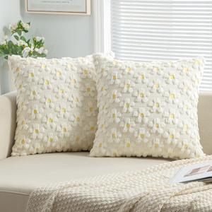EMEMA Spring Summer Decorative Throw Pillow Covers 20x20 Inch Set of 2 Soft Plush Faux Couch Pillow Covers Sun Flower Pillowcase Cushion Case Holiday for Home Decor Sofa Bed Living Room Cream White