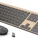 Wireless Keyboard and Mouse, Vssoplor 2.4GHz Rechargeable Compact Quiet Full-Size Keyboard and Mouse Combo with Nano USB Receiver for Windows, Laptop, PC, Notebook-Black Gold