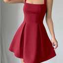 Milumia Women Square Neck Halter Dress Sleeveless Flared A Line Mini Dresses (L)