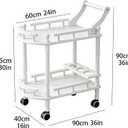 Entertainment Kitchen Cart, Midcentury Modern Imported rubberwood White Finished Wood 2-Tier Mobile Bar Cart Serving Cart