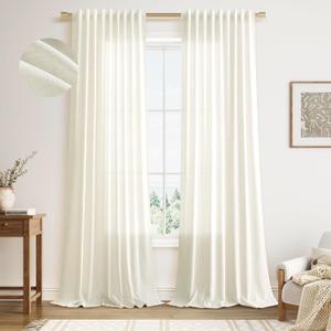 Nanspring Warm Beige Linen Extra Long Curtains 120 Inch Length for Bedroom 2 Panels Set Back Tab Floor to Ceiling Drapes Airy & Lightweight Semi Linen Curtain for Large Window 10 FT Tall