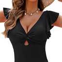 GRAPENT Tankini Tops for Women Swimwear Top Only Ruffle Bathing Suit Cut Out Long Bikini Tops Swimsuit Beach Resort Wear (X-Large, Iceberg Green)