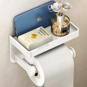 VOLDRA Toilet Paper Holder with Phone Shelf, Self-Adhesive or Screw Toilet Tissue Roll Holder Wall Mount, Rustproof & Multifunctional Bathroom Toilet Paper Holder Storage Dispenser(White)