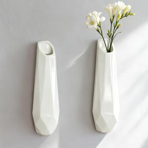 2 Pack GDSZJLJ Scandinavian Wall Ceramic Vase, White Hanging Wall Vase for Flowers, Minimalist Decor for Living Room, Bedroom & Bathroom (Large)