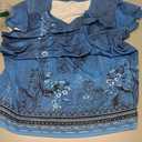 Fantaslook Blouses for Women Dressy Casual V Neck Pleated Tunic Tops Summer Short Sleeve Boho Shirts (XL, Blue Floral)