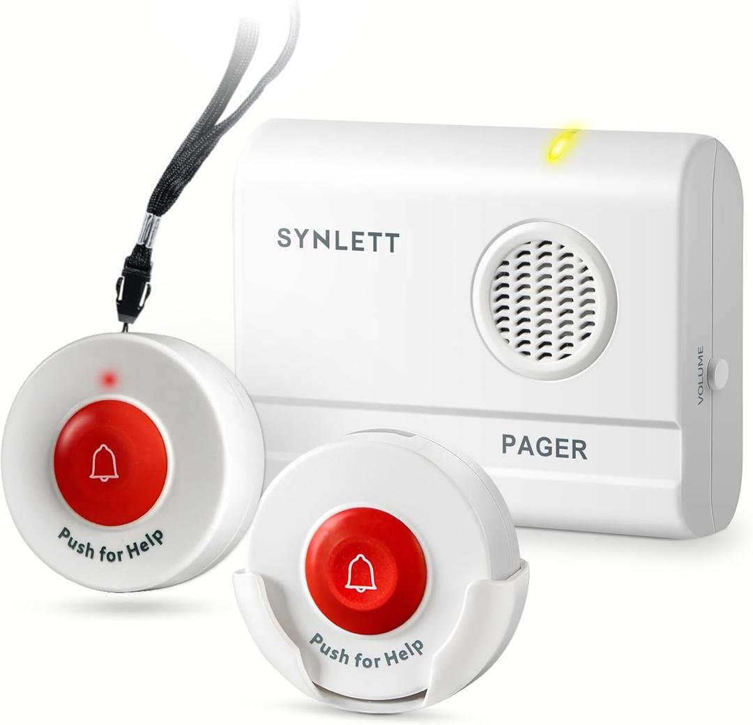 Caregiver Pager Wireless Call Buttons for Elderly Monitoring SOS Alert System Portable Alarm for Nurse Call Seniors Patients Emergency Home (2 Call Buttons 1 Receiver)