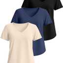 Evervibe 3 Pack Women's Plus Size T-Shirts, V Neck Short Sleeve Shirts Loose Fit Curved Hem Tees Casual Swing Tops (XXXL)