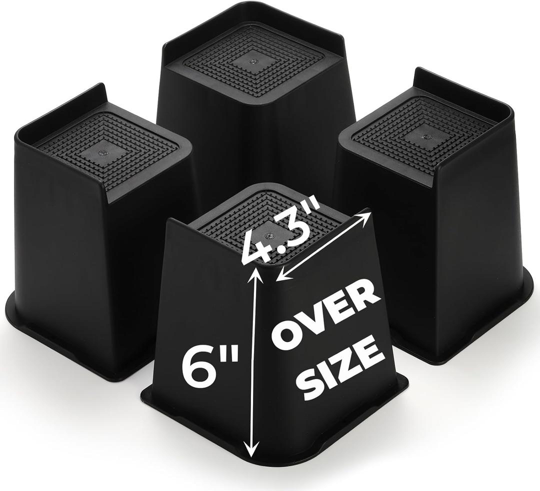 Hiceeden 4 Pack Heavy Duty Bed Risers, 6 Inch Lift Couch Furniture Risers, Bed Lifts Risers Raising Blocks Extenders for Table, Desk, TV, Supports Up to 4400 Lbs(Black, Trapezium)
