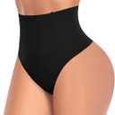 Tummy Control Thong Shapewear for Women High Waist Shaping Underwear Seamless Body Shaper Panties Girdle Black (Large)