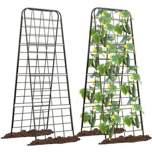 Heavy Duty 50"x17" Adjustable A-Frame Trellis for Climbing Plants  Rust-Proof Metal Garden Trellis with Dense Grid Design, Perfect for Raised Beds, Tomatoes, Cucumbers & Outdoor Vines (Black, 2 Pcs)