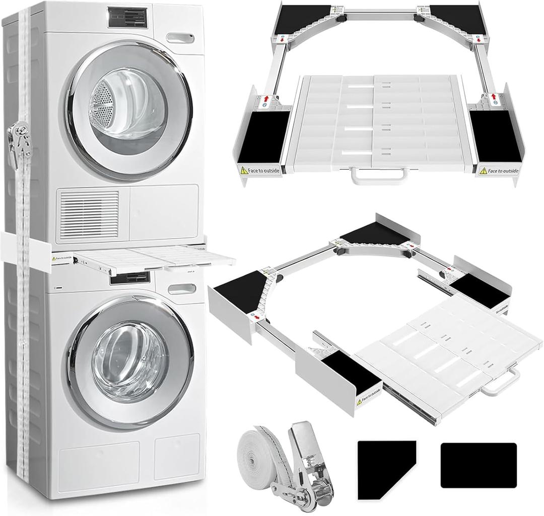 Washer Dryer Stacking Kit, Universal Washer Dryer Stacking Kit with Pull-Out Sliding Plate, Adjustable 29"-21" Stacking Kit for Washer and Dryer with Ratchet Strap