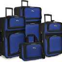U.S. Traveler New Yorker Lightweight Softside Expandable Travel Rolling Luggage, Blue, 4-Piece Set (15/21/25/29), Blue