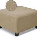 Square Ottoman Cover,Soft Stretch Jacquard Slipcover with Dual Waterproof Layers,Washable Furniture Protector for Pets,X-Large,Khaki