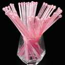 50-PCS Pink Glitter Plastic Swizzle Sticks, Crystal Cake Pops, Cocktail Coffee Drink Stirrers, Lolipop Stick, for Valentines Day Christmas Party, 7.24 Inch
