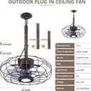 15" Outdoor Ceiling Fan with Light, with Remote and App Remote, IP65 Waterproof Gazebo Hanging Fan, 3CCT Dimmable, Portable Plug in Ceiling Fan with Cord Hook for Patio Porch Pergola (Antique Bronze)