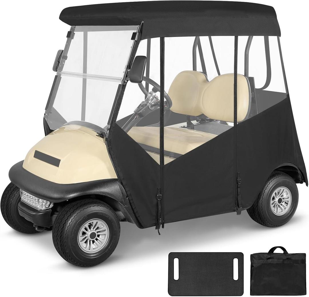 2 Passenger Golf Cart Enclosure for Club Car Precedent, 600D Waterproof Rain Driving Cover with 3 Sided Roll-Up Clear Windows & Doors, Heavy Duty Zippers & Side Mirror Openings