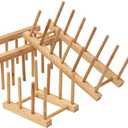 Teensery Bamboo Wood Dish Rack Detachable Plate Pot Cup Lid Drying Storage Holder Stand for Home Kitchen Cabinet (6 Slots)