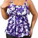 Yonique Women's Plus Size Tankini Swimsuits with Shorts Two Piece Bathing Suits Ruffle Swimsuits Tummy Control Swimwear (Purple Floral)