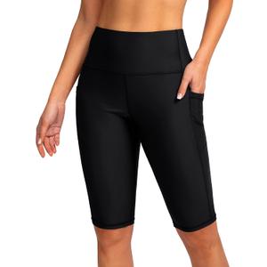 SANTINY Women's High Waisted Swim Shorts with Pockets UPF50+ Long Board Swimming Shorts for Women with Liner (XX-Large, Black)