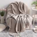NTBAY Acrylic Knitted Throw Blanket, Lightweight and Soft Cozy Decorative Woven Blanket with Tassels for Travel, Couch, Bed, Sofa, 51x67 Inches, Taupe Checkered
