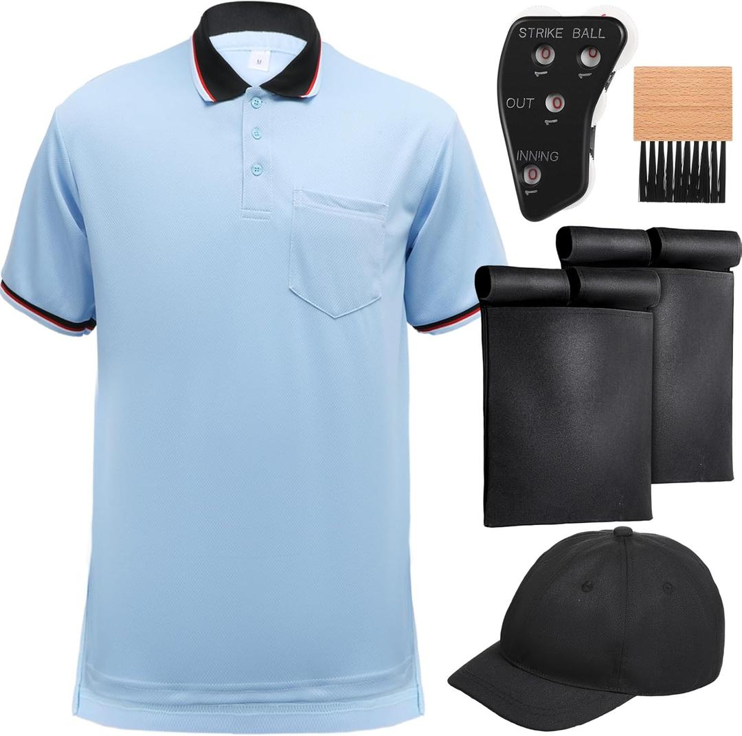 6 Pcs Baseball/Softball Umpire Accessories Set Including Umpire Shirt Hat Indicator Brush Ball Bag for Men Referee