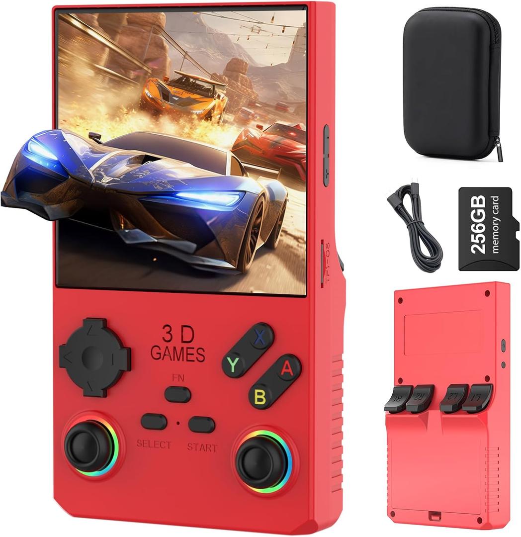 FVBADE 40000 in 1 V40 MAX Handheld Game Console 4.0 inch IPS Screen Mini Retro Console 4000mAh Portable Pocket Arcade 45+ Mainstream Emulator 256G TF Card Transparent(Red)
