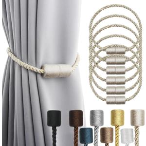 6 Pack Beige Strong Magnetic Curtain Tiebacks Outdoor Elegant Decorative Tie Backs Modern Rope Tiebacks for Drapes Window Curtain Holdbacks for Draperies