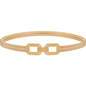 JASGOOD Skinny Metal Elastic Waist Belt for Women Stretch Thin Belt for Dresses (Yellow, M)