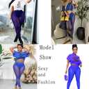 Women See Through Sheer Pencil Long Pants Mesh Sport Leggings High Waist Casual Sweatpants Tights Clubwear (Blue, L)