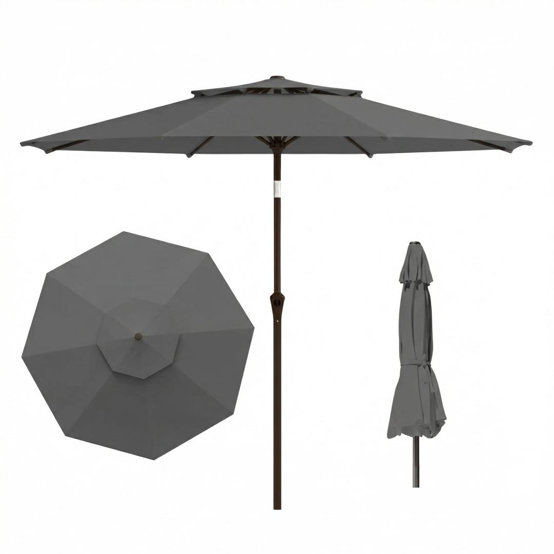 Tobeos 10 FT Outdoor Patio Umbrella, 2 Tiers Market Table Umbrella with 8 Sturdy Ribs, Push Button Tilt and Crank, UPF50+ UV Protection for Deck, Pool, Garden and Backyard, Gray