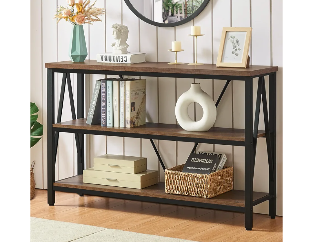 HOMISSUE Entryway Console Table, Rustic Console Table with Wide Storage, Industrial Foyer for Entryway with 3-Tier Open Shelves, Entry Tables for Living Room, Hallway, Brown, 47 Inch