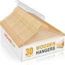 HOUSE DAY Slim Wooden Hangers 30 Pack, Solid Wood Hanger with Non Slip Shoulder Notches & Pant Bar, Smooth Finish Wood Clothes Hangers for Shirts, Suits, Jackets, Natural