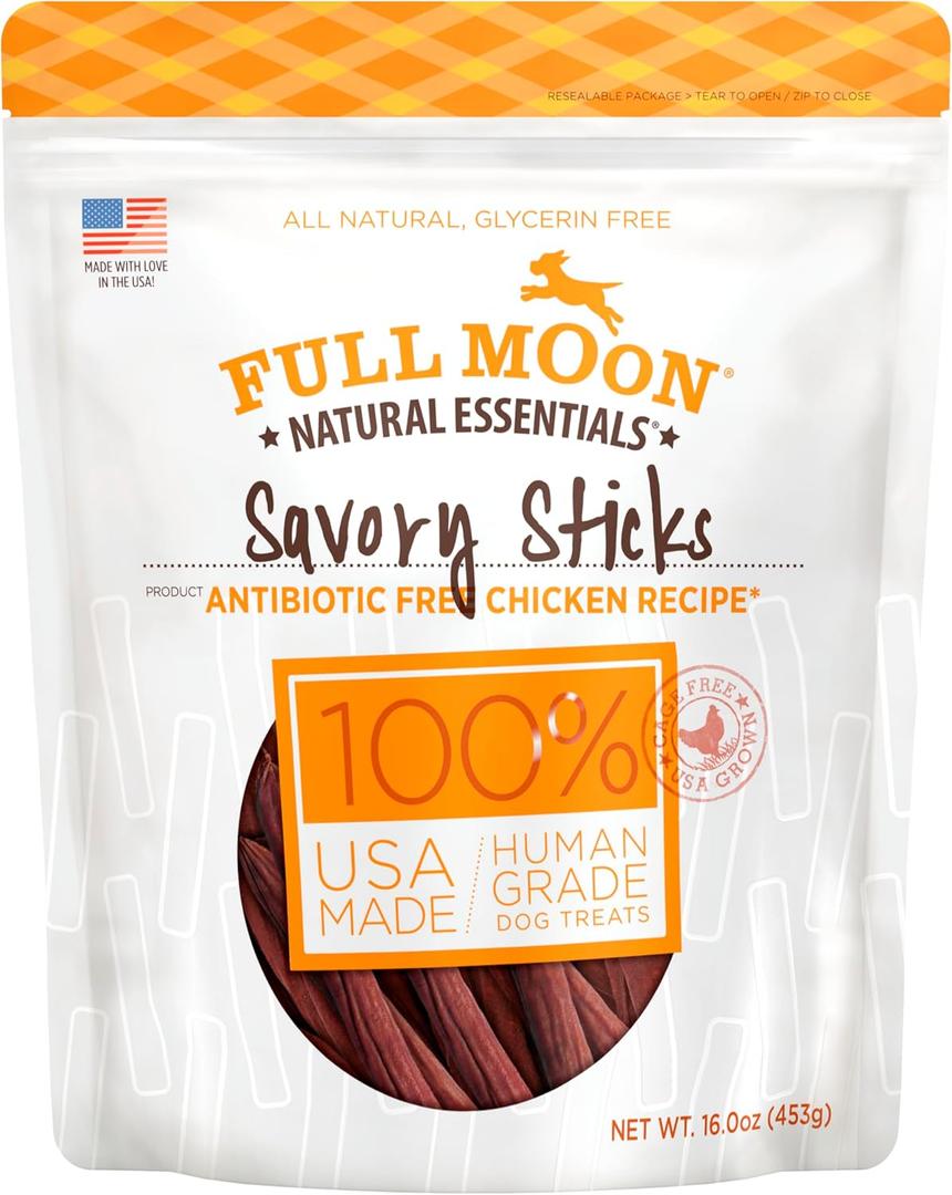 Full Moon All Natural Human Grade Dog Treats, Essential Chicken Savory Sticks, 16 Ounce (1 Pound (Pack of 1))