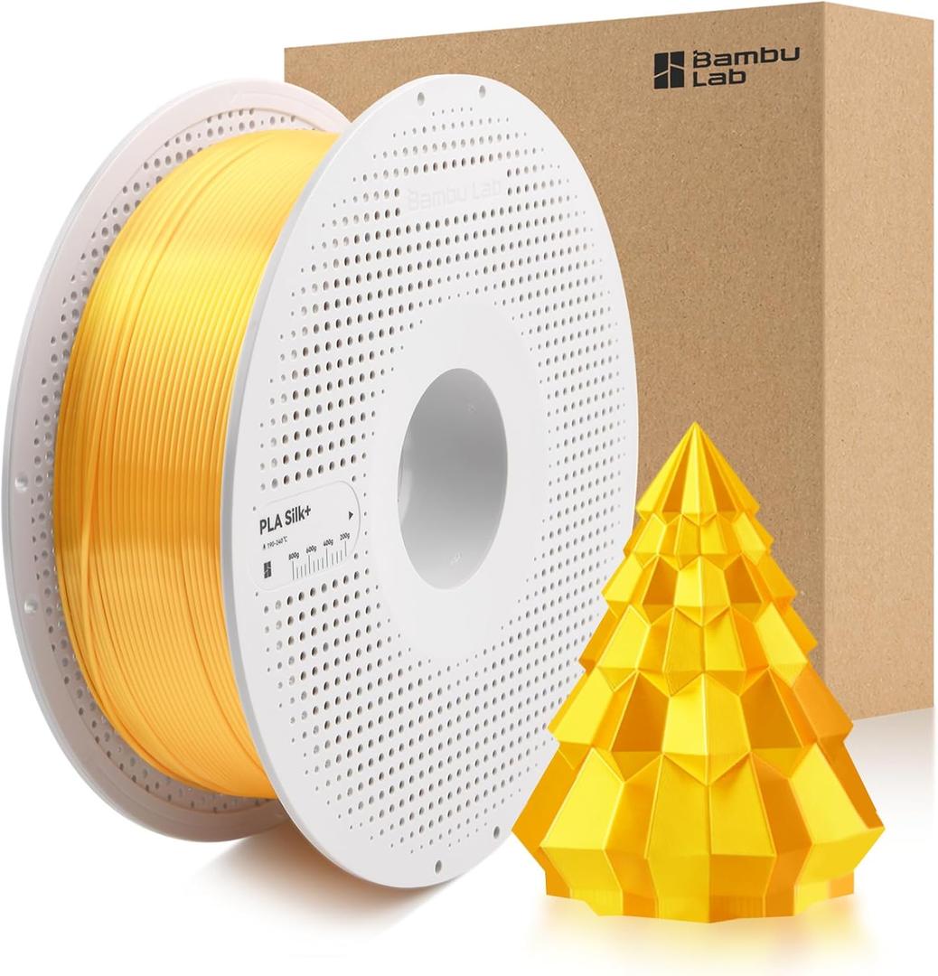 ENOMAKER Bamboo Lab PLA Silk+ Filament Gold 13405 1.75mm with Reusable Spool, Shiny Like Chrome 3D Printer Filamento, Tough Silk PLA+, RFID for Bambu AMS, Glossy 3D Printing Consumables 1kg(2.2lbs)