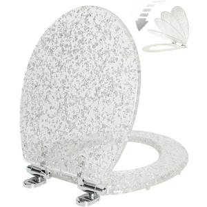 Angol Shiold ROUND Resin Toilet Seat Soft Close Silver Foil 16.5"